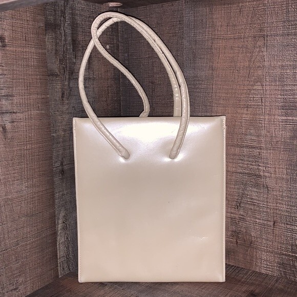 LENOX BAGS VINTAGE PURSE **RARE*** white/ivory - brown inside. BONE LEATHER - Picture 2 of 10